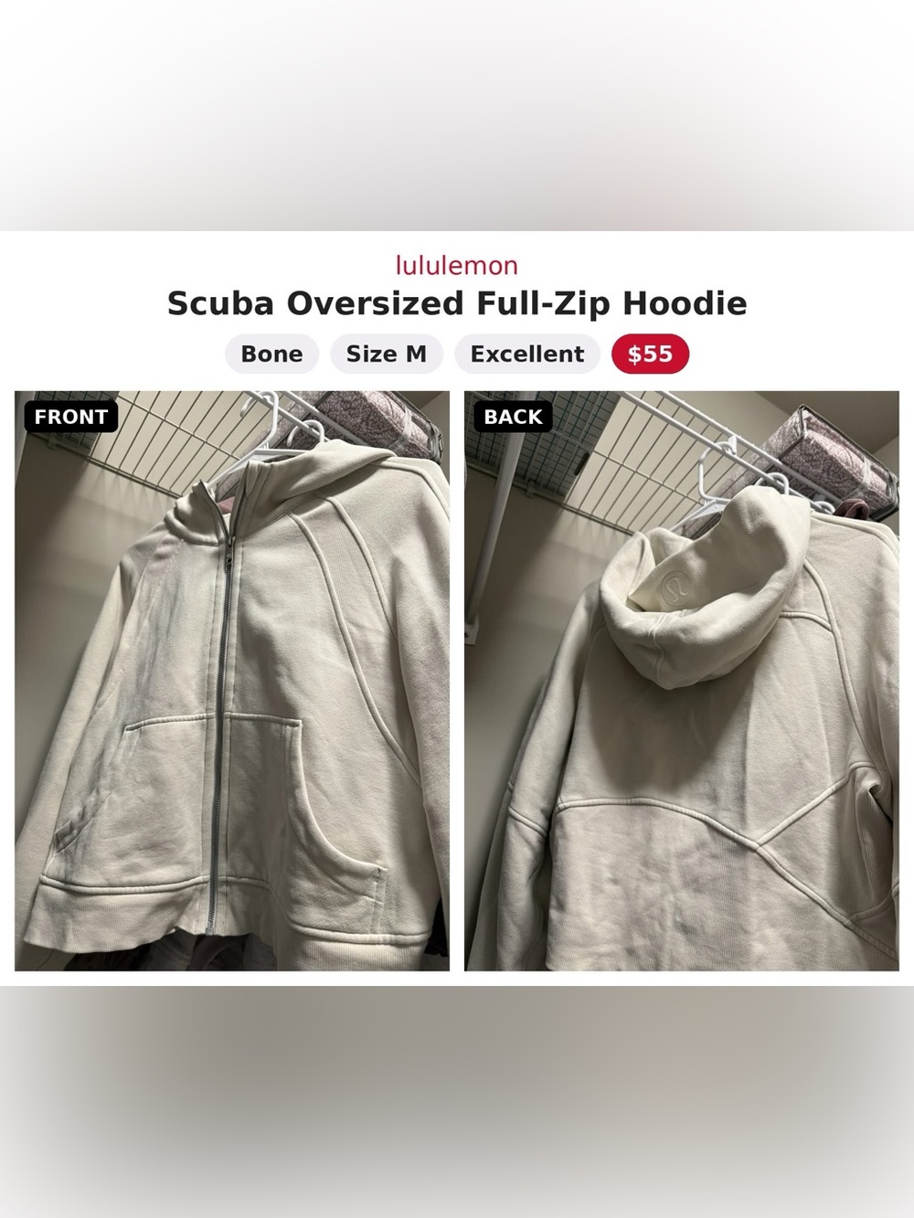 lululemon athletica Bone Scuba Oversized Full-Zip Hoodie